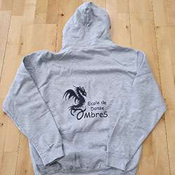 Sweat à capuche en coton gris chiné imprimé dos logo École de Danse OMbreS