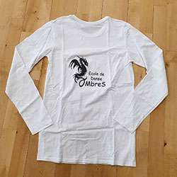 T-shirt en coton blanc à manches longues imprimé dos logo École de Danse OMbreS